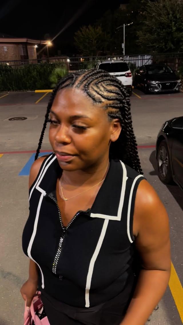 Fulani feed-in cornrows with braided lengths