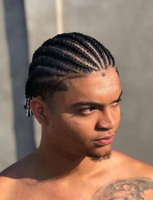 Men's cornrows braided flat with precise parting