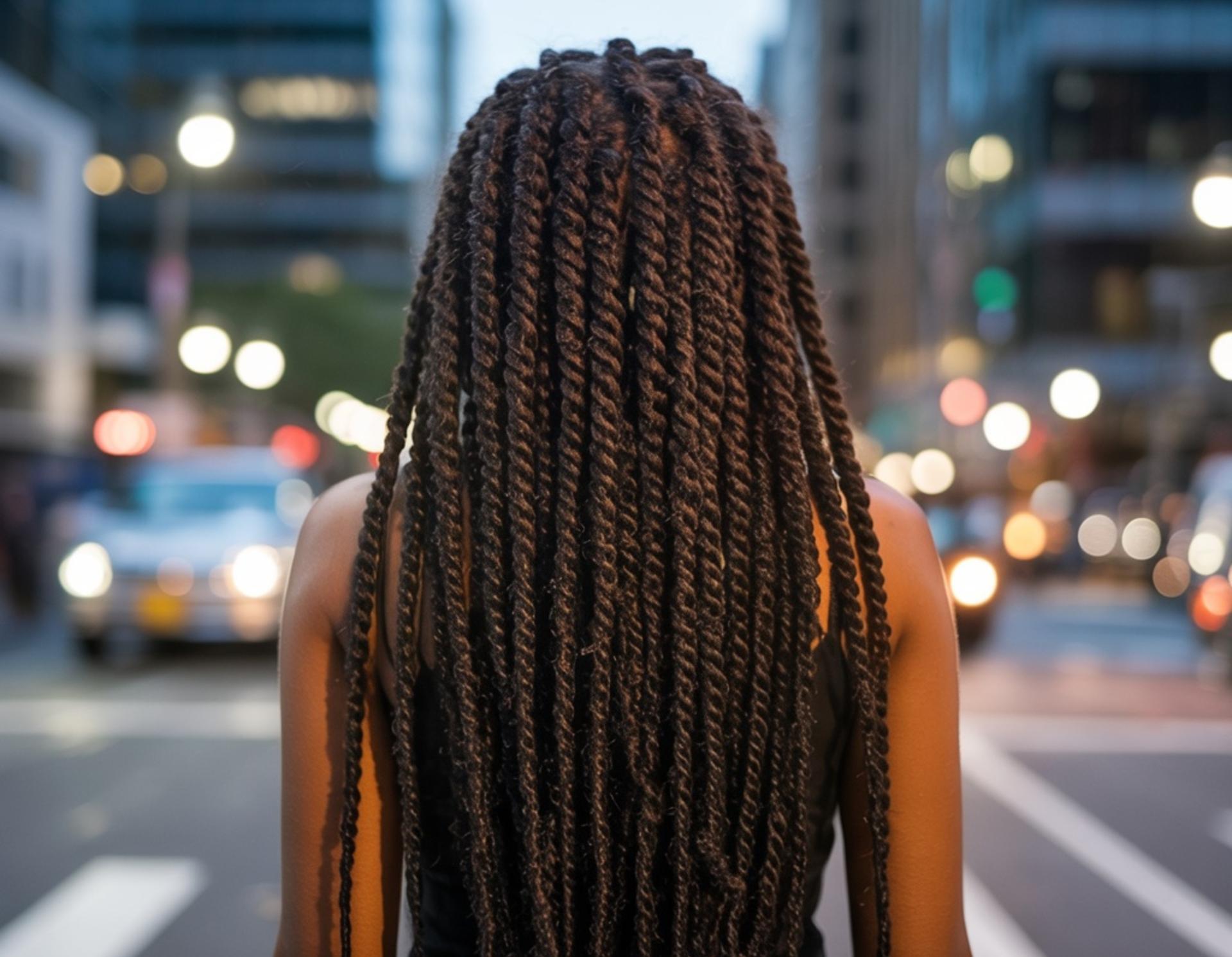 Close-up of freshly installed knotless braids